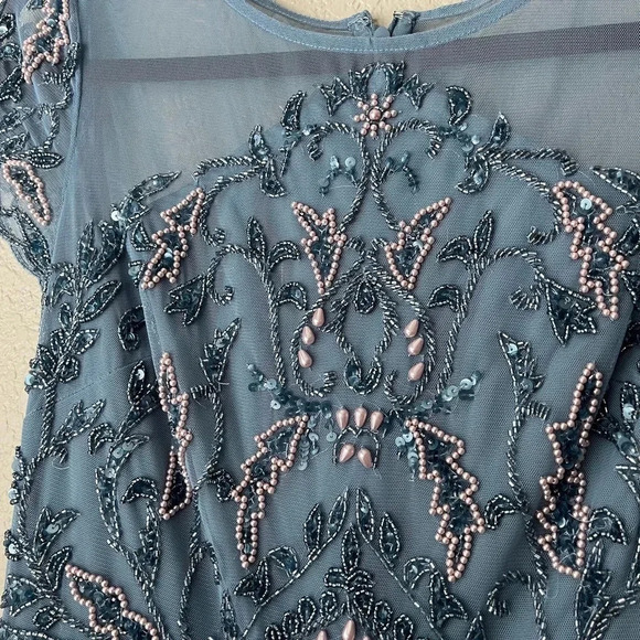 NWT Adrianna Papell Women's Beaded Bodice Formal Maxi Dress with GGT Skirt Blue - Picture 8 of 12